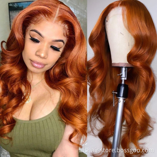 Body Wave Orange Lace Wig with Baby Hair Orange Ginger Colored Human Hair Wigs 4x4 Lace Free Part Pre Plucked Brazilian Wigs